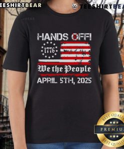 Women in USA flag tees at the Hands-Off Protest on Saturday, April 5, showcasing unity and empowerment.