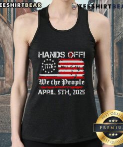 Top Hands Off Protest April 5 USA Flag Tank Top worn by activists during a demonstration for freedom and justice.