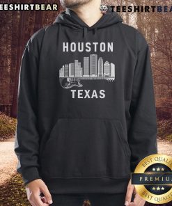 Stylish Houston hoodie featuring the iconic Houston city skyline and music themes, perfect Texas souvenir.