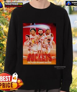 Alt Text: Top Houston Rockets First Playoff Appearance Since 2020 poster sweatshirt featuring team colors and logo.