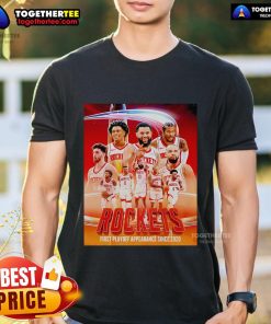 Top Houston Rockets First Playoff Appearance Since 2020 Poster T-Shirt featuring bold graphics and team colors.