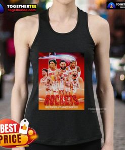 Top Houston Rockets first playoff appearance since 2020 poster tank top featuring team colors and logo design.