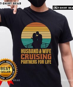 Vintage sunset t-shirt for couples, featuring 'Top Husband And Wife Cruising Partners For Life' design.