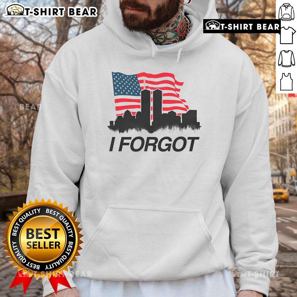 Top I Forgot Twin Towers City Sky Line America Flag Hoodie American flag hoodie with the Twin Towers skyline in the background, showcasing a patriotic urban view.
