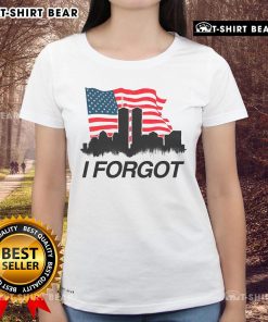 Stylish ladies tee featuring the Twin Towers skyline and American flag design for patriotic fashion enthusiasts.