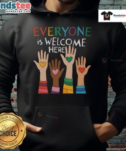 Cozy hoodie featuring 'Everyone Is Welcome Here' design for Idaho teachers, promoting inclusivity and community spirit.