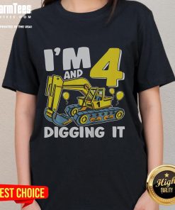 4th Birthday Excavator Ladies Tee featuring a fun design for kids who love digging and construction-themed celebrations.