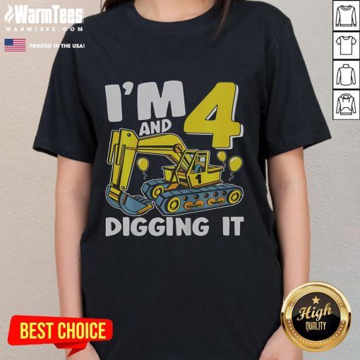 4th Birthday Excavator Ladies Tee featuring a fun design for kids who love digging and construction-themed celebrations.