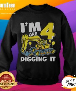 4th birthday sweatshirt featuring an excavator design for kids, perfect for little construction enthusiasts.