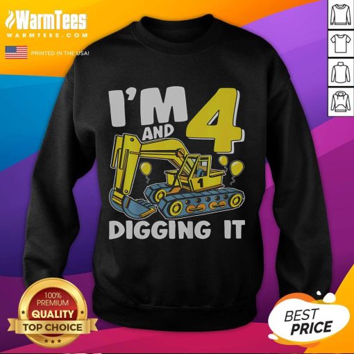 4th birthday sweatshirt featuring an excavator design for kids, perfect for little construction enthusiasts.