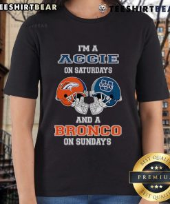 Top Im A Uggie On Saturdays And A Bronco On Sundays Ladies Tee featuring fun graphic design for sports fans.