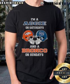 Top I'M A Uggie On Saturdays And A Bronco On Sundays T-Shirt featuring bold text on a casual tee for sports fans.