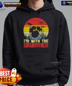 Alt Text: Retro sunset hoodie featuring a drummer in action, perfect for music lovers and fashion enthusiasts.
