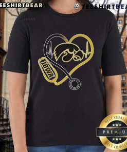 Top Iowa Hawkeyes Caring Hearts Nurses Ladies Tee showcasing team spirit and support for healthcare heroes.