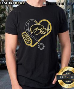 Alt Text: Top Iowa Hawkeyes Caring Hearts Nurses T-Shirt featuring a stylish design for dedicated healthcare professionals.