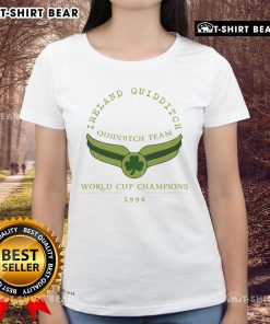 Alt Text: Top Ireland Quidditch 1994 World Champs Ladies Tee showcasing team pride and vintage sportswear style.