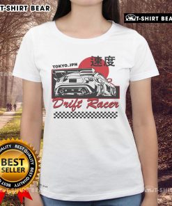 Top JDM Tokyo Japan drift race car tuning retro vintage ladies tee featuring a stylish design for automotive enthusiasts.