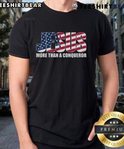 Top Jesus More Than A Conqueror T-Shirt featuring bold text design, perfect for expressing faith and empowerment.