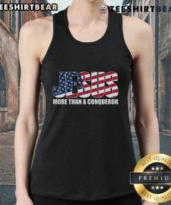 Top Jesus More Than A Conqueror tank top featuring a bold graphic design, perfect for expressing faith and style.