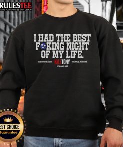 Top Kill Tony Nashville sweatshirt design celebrating the best night of my life with vibrant colors and fun graphics.