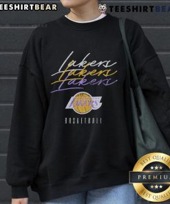 Top Los Angeles Lakers Hardwood Classics Triple Stack Sweatshirt featuring iconic team colors and logo design.
