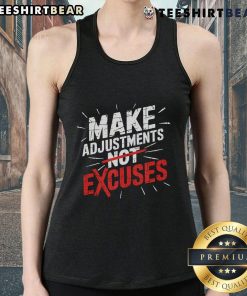 Motivational hustle and discipline tank top featuring 'Make Adjustments, Not Excuses' slogan for fitness enthusiasts.