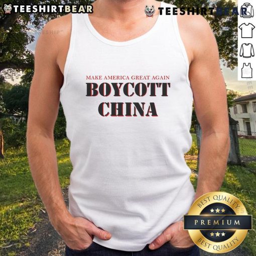 Alt Text: Top Make America Great Again Boycott China Tank Top featuring bold graphic design and patriotic colors.