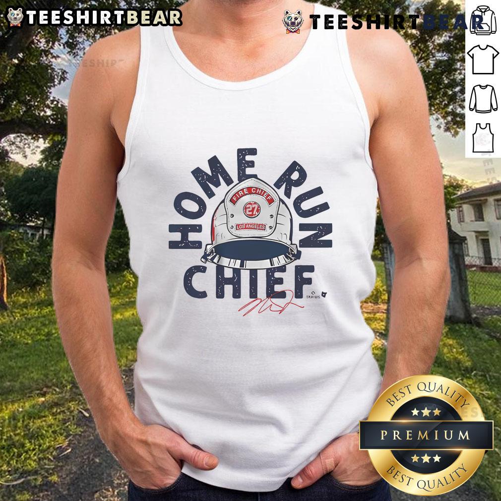Top Mike Trout Home Run Chief Tank Top Mike Trout hitting a home run in a stylish Chief tank top, showcasing his athleticism and team spirit on the field.