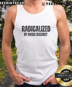 Stylish tank top featuring 'Top Minimalist Radicalized By Basic Decency' typography in a sleek, modern design.