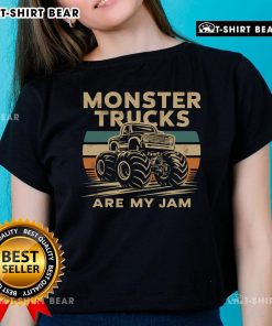 Top Monster Trucks Are My Jam Ladies Tee in vibrant colors, perfect for fans of monster truck events and casual wear.