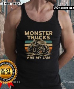 Alt Text: Top Monster Trucks Are My Jam tank top featuring a bold graphic design, perfect for truck enthusiasts and casual wear.