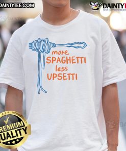 Top More Spaghetti Less Upsetti T-Shirt featuring playful pasta-themed design for food lovers and casual wear enthusiasts.