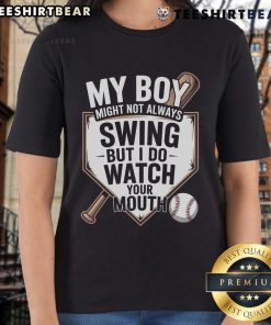 Top My Boy Might Not Always Swing Baseball Ladies Tee featuring a fun graphic design for softball fans.