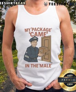 Top My Package Came In The Male Mail Tank Top featuring a humorous graphic design for casual wear.
