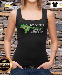 Top My Wife's Brazilian Nothing Scares Me Husband Brazil Tank Top featuring a bold graphic design in vibrant colors.