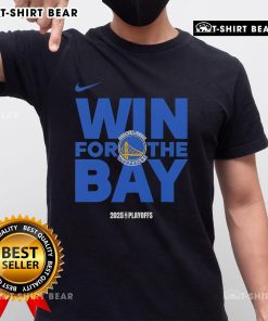 Golden State Warriors logo on a 2025 T-shirt celebrating top NBA playoffs win for the Bay Area team.