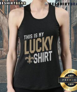 Alt Text: Stylish 'This Is My Lucky Tank Top' featuring New Orleans Saints logo, perfect for game day and fan apparel.