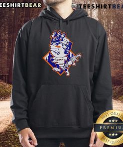Alt Text: Top New York Mets Mr. Met mascot wearing a soldiers helmet hoodie, showcasing team spirit and unique fan apparel.