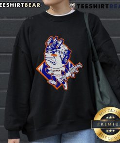 Alt Text: Top New York Mets Mr. Met mascot sweatshirt featuring a soldier's helmet design, perfect for fans and collectors.
