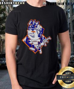 Top New York Mets Mr. Met mascot soldier's helmet t-shirt featuring vibrant graphics and team colors.