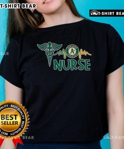 Top Nurse Heartbeat Oakland Athletics Baseball Ladies Tee showcasing team spirit and nursing pride in stylish design.
