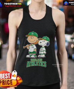 Charlie Brown and Snoopy baseball cartoon on a tank top for Oakland Athletics fans, perfect for summer games.
