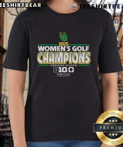 Alt Text: Oregon Ducks 2025 Big Ten Women's Golf Champions celebrating at the ladies tee on the golf course.