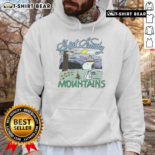Alt Text: Cozy Top Peanuts Snoopy X Great Smoky Mountains National Park hoodie featuring a vibrant design and scenic backdrop.