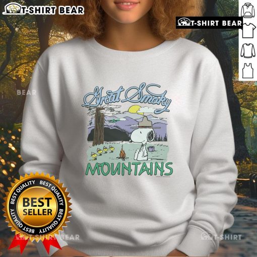 Cozy Top Peanuts Snoopy X Great Smoky Mountains National Park sweatshirt featuring iconic characters and scenic design.
