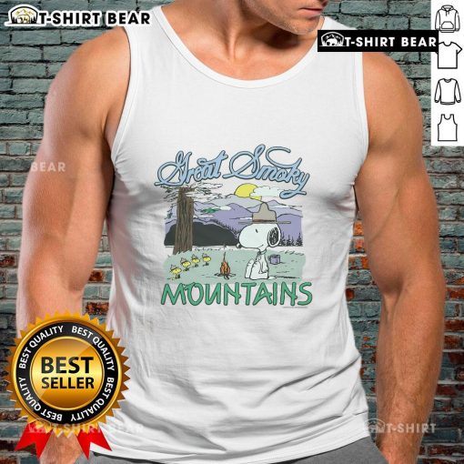 Top Peanuts Snoopy tank top featuring Great Smoky Mountains National Park design, perfect for casual outdoor wear.