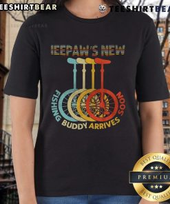 Alt Text: Top Peepaws New Fishing Buddy Unicycle Ladies Tee featuring a fun design for fishing enthusiasts and unicycle lovers.