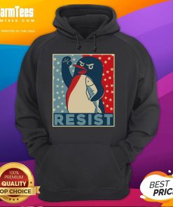 Top Penguin Resist hoodie featuring penguins protesting against tariffs in a colorful, eye-catching design.
