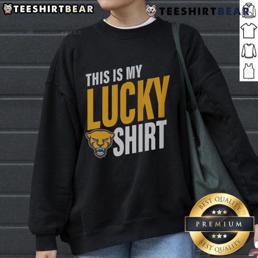 Alt Text: Pittsburgh Panthers lucky sweatshirt featuring team colors and logo, perfect for game day and showing school spirit.