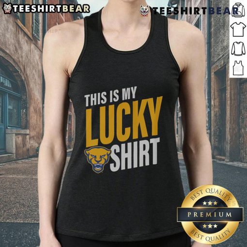 Alt Text: Top Pittsburgh Panthers 'This Is My Lucky Tank Top' featuring team colors and logo, perfect for game day attire.